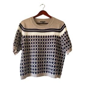 Adrianna Papell Geometric Jacquard Short-Sleeve Sweater size xlarge